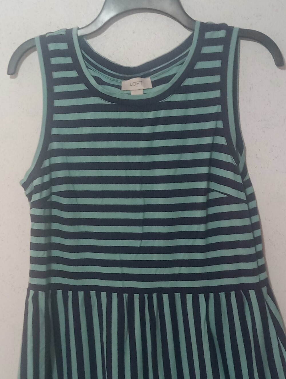 LOFT Teal and Navy Striped Midi Dress